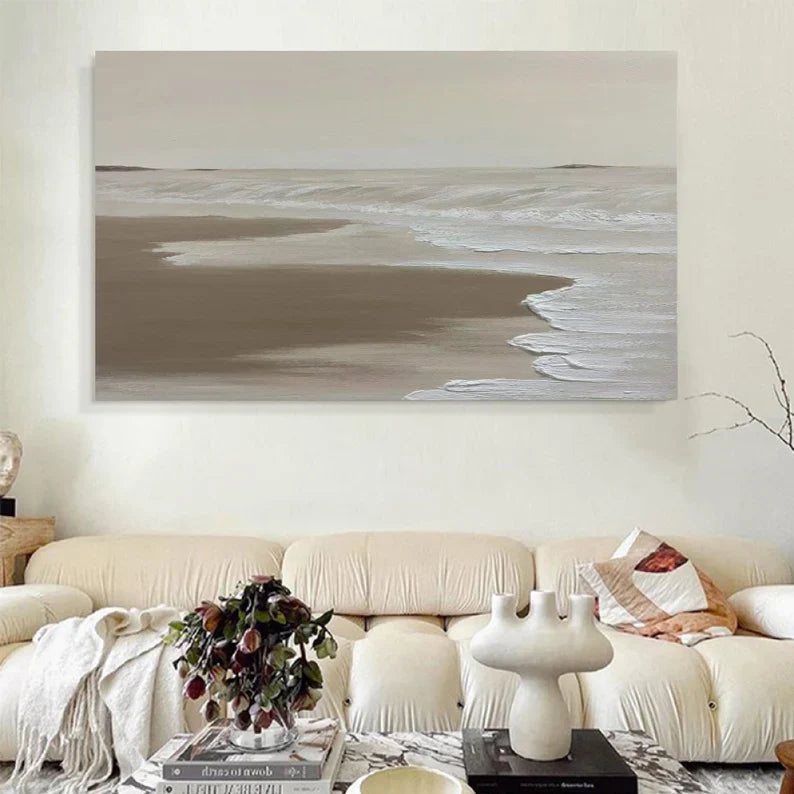 Serene Seaside Landscape Oil Painting for Coastal Home Decor