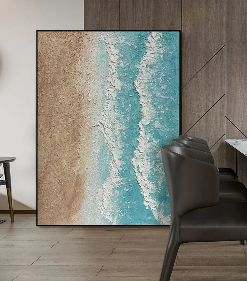Serene Coastal Waves Oil Painting for Beach-Inspired Home Decor