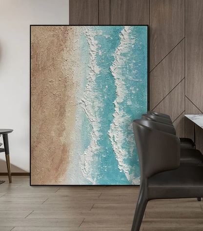 Serene Coastal Waves Oil Painting for Beach-Inspired Home Decor