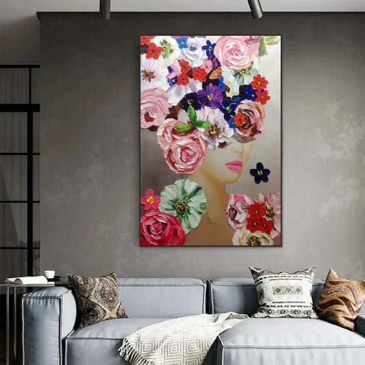 Elegant Floral Portrait Oil Painting for Modern Home Decor