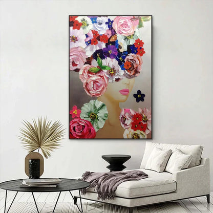 Elegant Floral Portrait Oil Painting for Modern Home Decor