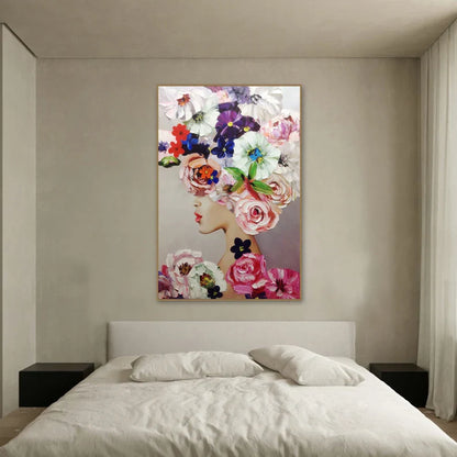Elegant Floral Portrait Oil Painting for Modern Home Decor