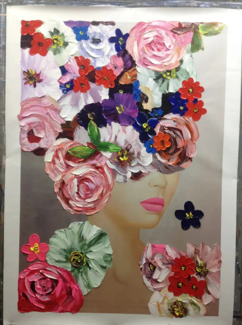 Elegant Floral Portrait Oil Painting for Modern Home Decor