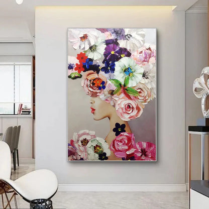 Elegant Floral Portrait Oil Painting for Modern Home Decor