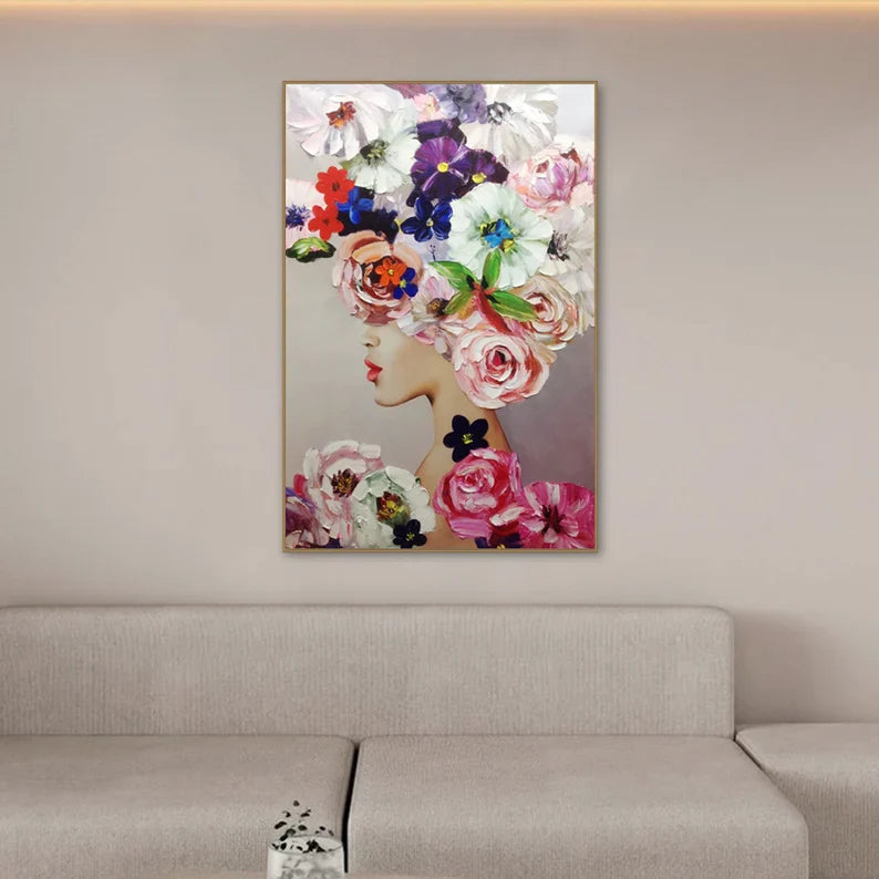 Elegant Floral Portrait Oil Painting for Modern Home Decor