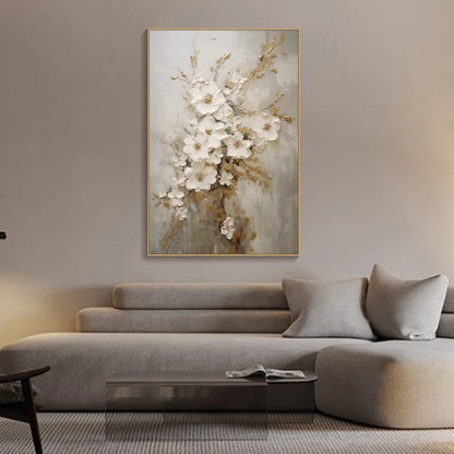 Elegant White Flower Oil Painting on Canvas for Modern Home Decor
