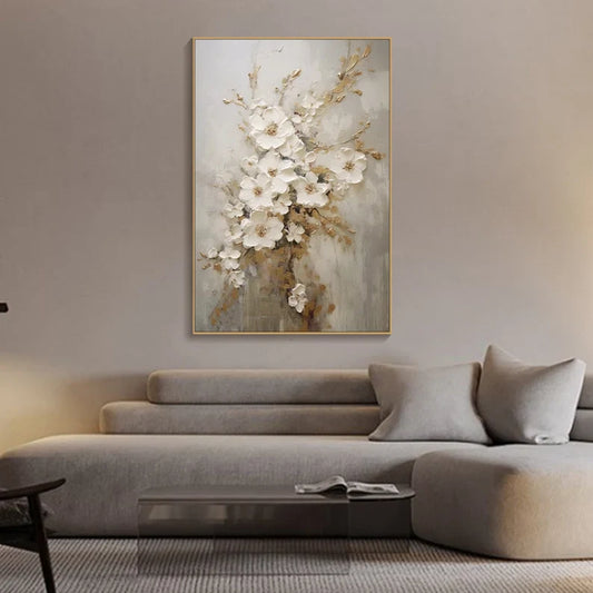 Elegant White Flower Oil Painting on Canvas for Modern Home Decor