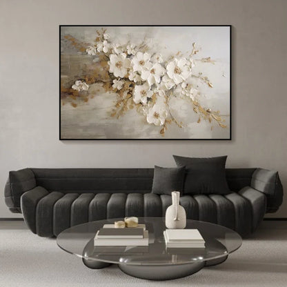 Elegant White Flower Oil Painting on Canvas for Modern Home Decor