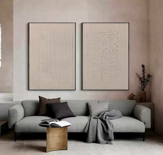 Elegant Beige Minimalist Oil Painting for Modern Living Room Décor