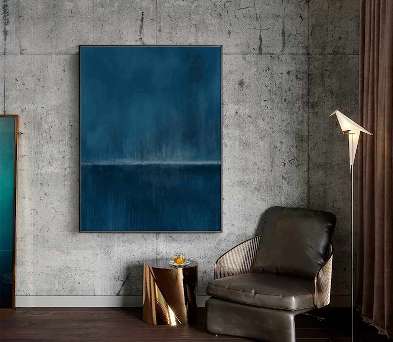 Serene Blue Abstract Oil Painting for Modern Home Decor