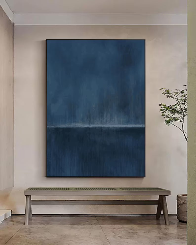 Serene Blue Abstract Oil Painting for Modern Home Decor