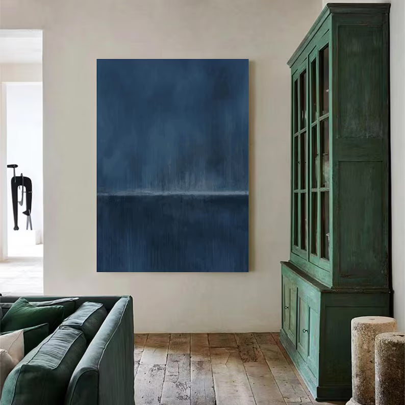 Serene Blue Abstract Oil Painting for Modern Home Decor