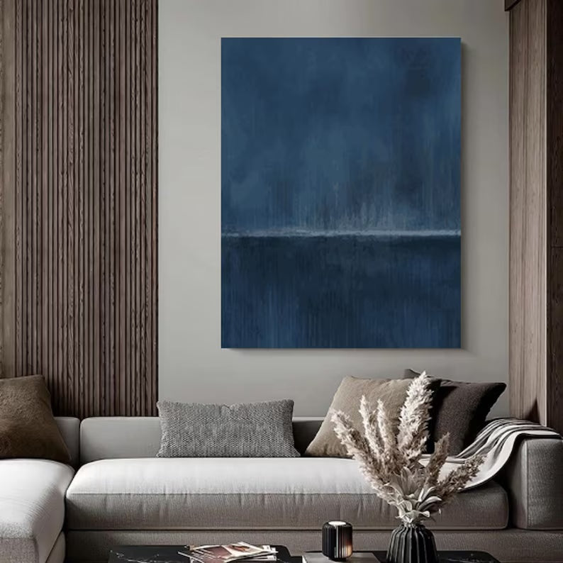 Serene Blue Abstract Oil Painting for Modern Home Decor