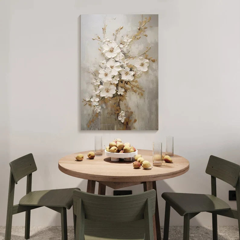 Elegant White Flower Oil Painting on Canvas for Modern Home Decor