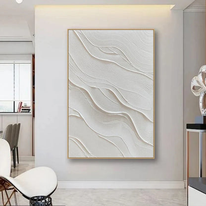 Textured White Minimalist Beach Oil Painting for Modern Home Decor