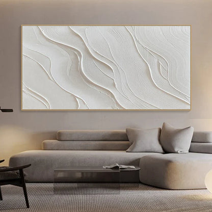 Textured White Minimalist Beach Oil Painting for Modern Home Decor