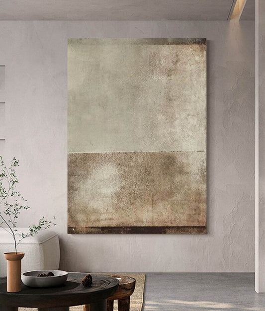 Neutral Toned Wabi-Sabi Oil Painting for Minimalist Home Decor