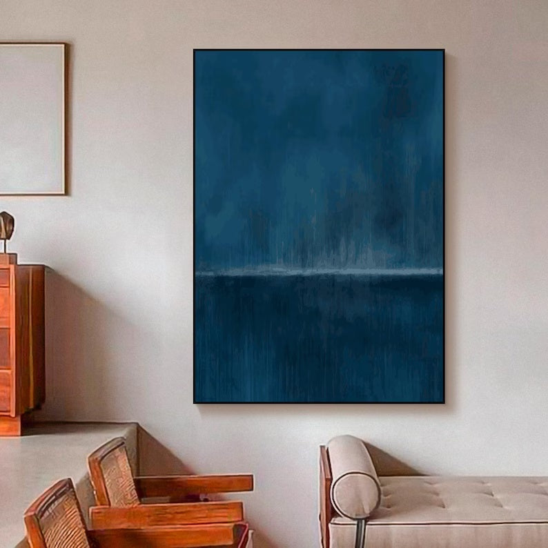 Serene Blue Abstract Oil Painting for Modern Home Decor