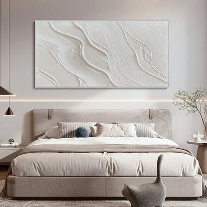 Textured White Minimalist Beach Oil Painting for Modern Home Decor