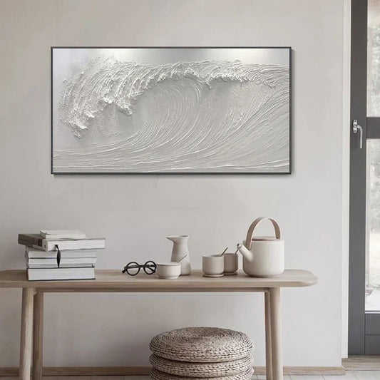 Abstract White Wave Oil Painting for Modern Minimalist Home Decor