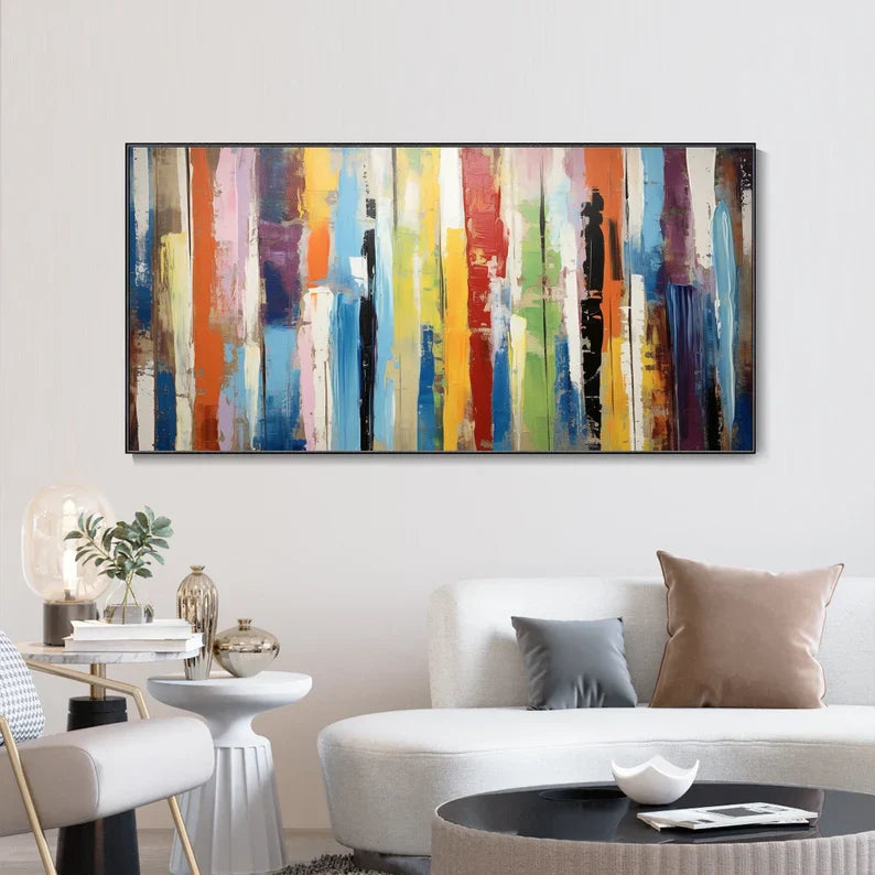 Vibrant Abstract Oil Painting Wall Art for Colorful Home Decor