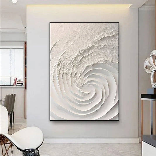 Elegant White Minimalist 3D Swirl Oil Painting for Modern Home Decor
