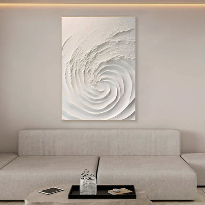 Elegant White Minimalist 3D Swirl Oil Painting for Modern Home Decor