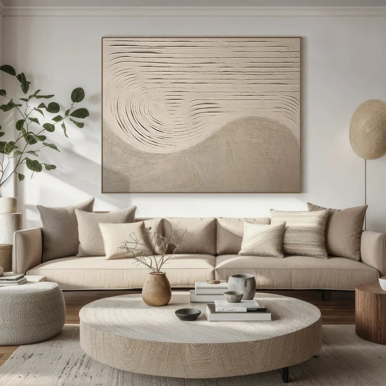 Abstract Beige and Gray Textured Oil Painting for Modern Wall Decor