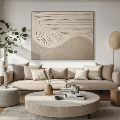 Abstract Beige and Gray Textured Oil Painting for Modern Wall Decor