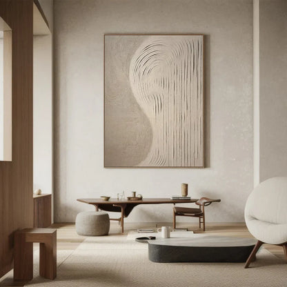 Abstract Beige and Gray Textured Oil Painting for Modern Wall Decor