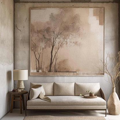 Wabi-Sabi Tree Abstract Oil Painting for Elegant Wall Decor