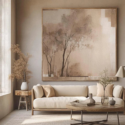 Wabi-Sabi Tree Abstract Oil Painting for Elegant Wall Decor