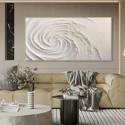 Elegant White Minimalist 3D Swirl Oil Painting for Modern Home Decor