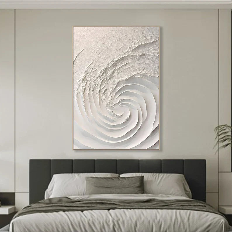 Elegant White Minimalist 3D Swirl Oil Painting for Modern Home Decor