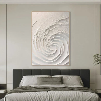 Elegant White Minimalist 3D Swirl Oil Painting for Modern Home Decor
