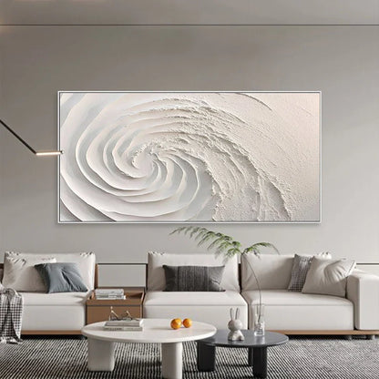 Elegant White Minimalist 3D Swirl Oil Painting for Modern Home Decor