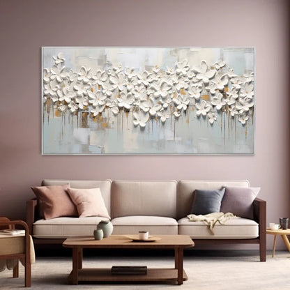 Textured White Flower Canvas Art for Elegant Home Decor