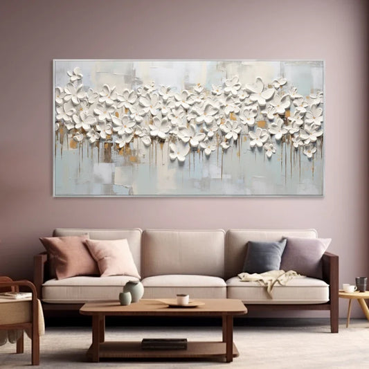 Textured White Flower Canvas Art for Elegant Home Decor