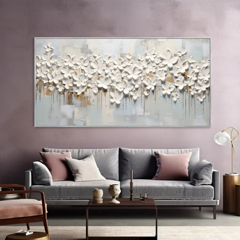 Textured White Flower Canvas Art for Elegant Home Decor