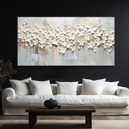 Textured White Flower Canvas Art for Elegant Home Decor