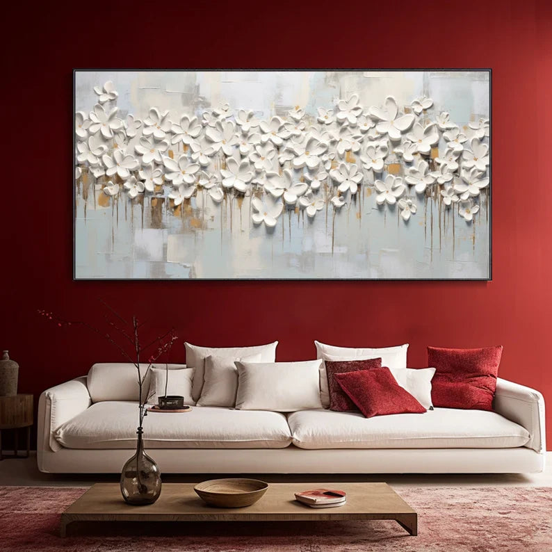 Textured White Flower Canvas Art for Elegant Home Decor