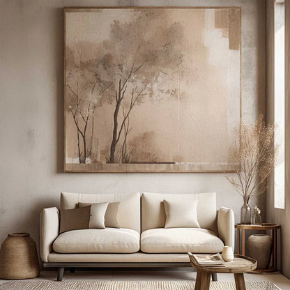 Wabi-Sabi Tree Abstract Oil Painting for Elegant Wall Decor