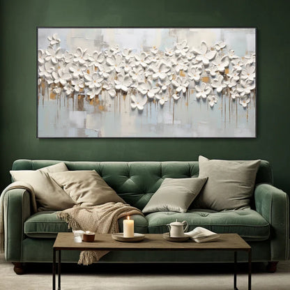 Textured White Flower Canvas Art for Elegant Home Decor