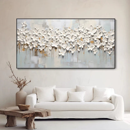 Textured White Flower Canvas Art for Elegant Home Decor