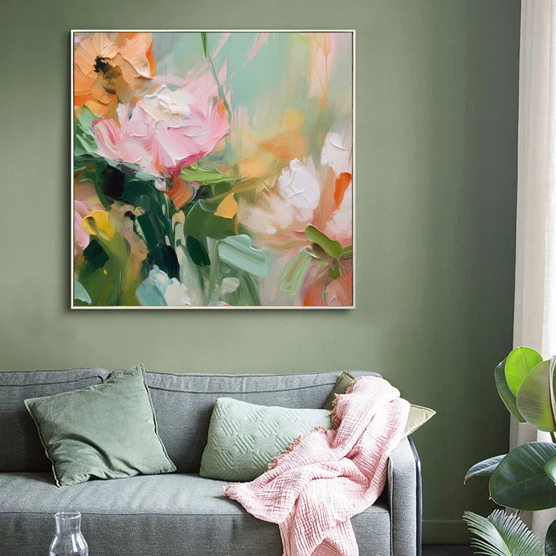 Vibrant Peony Flower Oil Painting for Elegant Home Décor