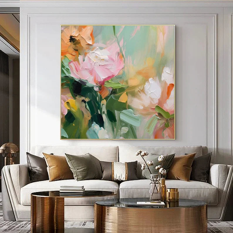 Vibrant Peony Flower Oil Painting for Elegant Home Décor