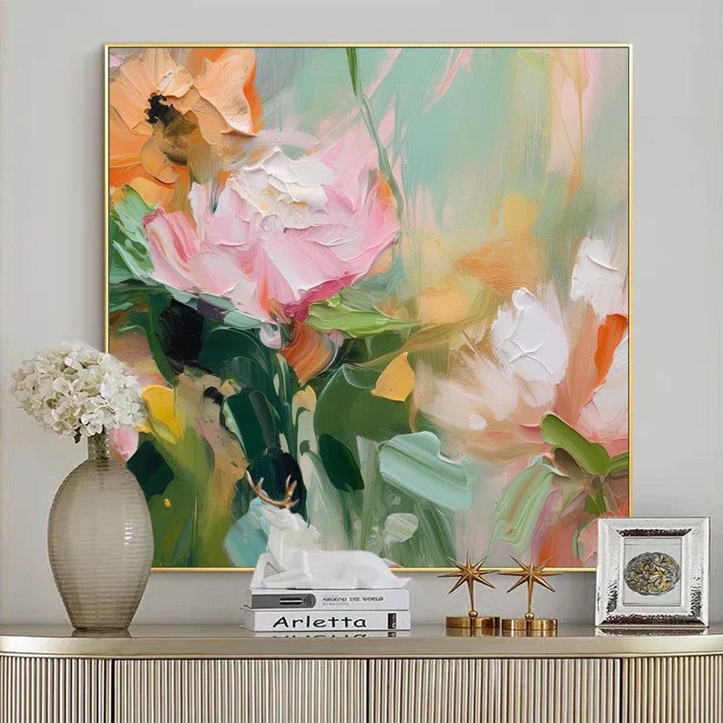 Vibrant Peony Flower Oil Painting for Elegant Home Décor