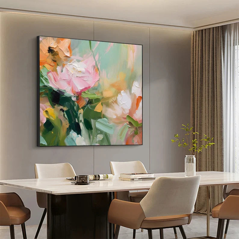 Vibrant Peony Flower Oil Painting for Elegant Home Décor