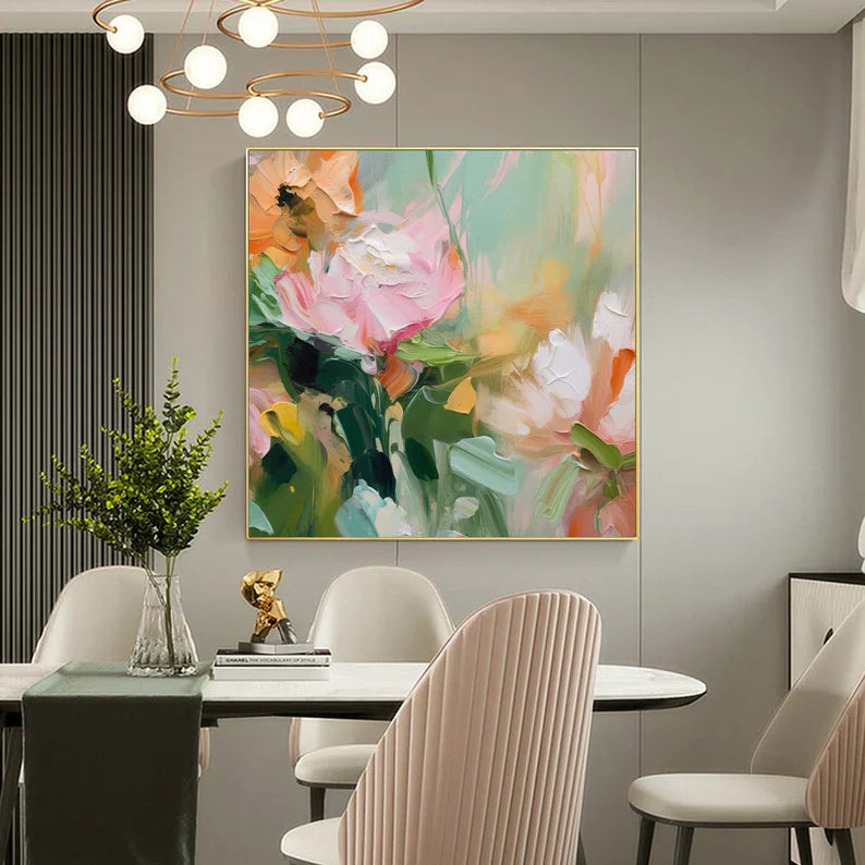 Vibrant Peony Flower Oil Painting for Elegant Home Décor