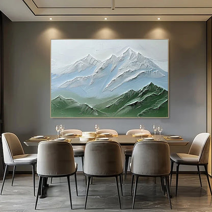 Mountain Landscape Oil Painting with Textured Canvas for Modern Decor